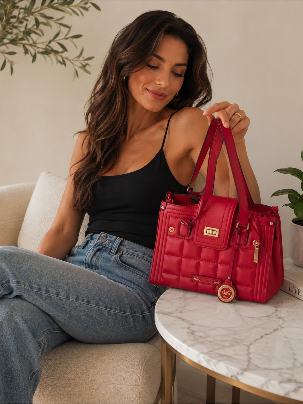 Versace Red Quilted Satchel with Gold Hardware Vintage